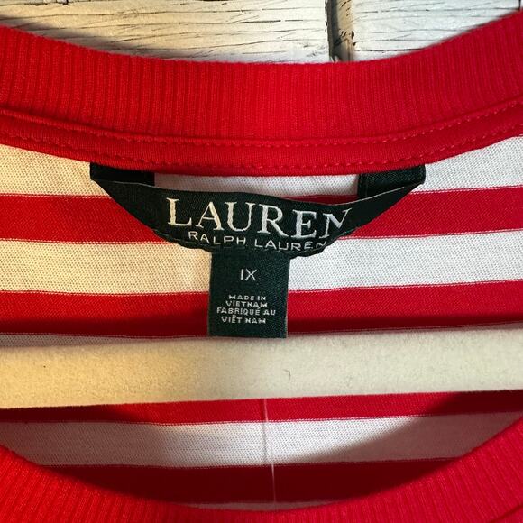 Lauren Ralph Lauren T-shirt red white stripes lace embroidered initials plus Sz - Picture 5 of 10